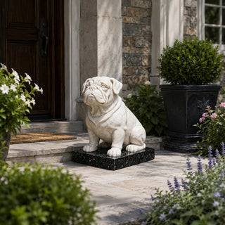 Handcrafted marble bulldog sculpture, luxury stone dog statue for home entryway and garden décor.