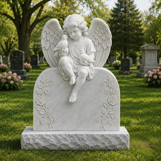 VICTORY VSM-87 Marble child angel tombstone for cemetery memorial decor