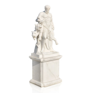 White marble Hercules and Cerberus statue, a classical Greek mythology sculpture for garden