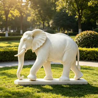 Hand-carved marble elephant sculpture as a guardian animal for outdoor garden decor VSM-04