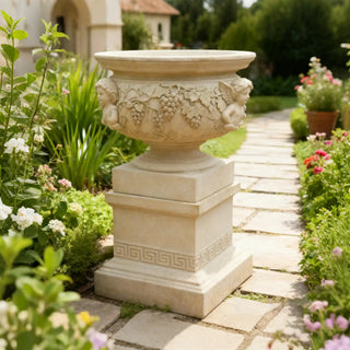 European-style marble vintage planter with carved stone details for gardens and luxury outdoor décor.