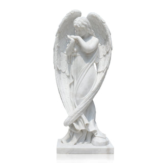 marble guardian angel statue with wings, hand carved religious sculpture for church and memorial garden