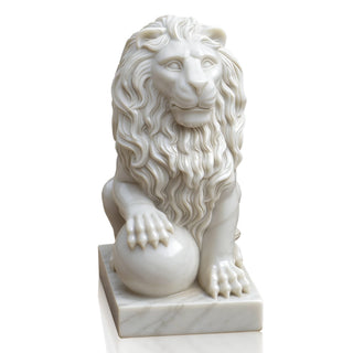 Marble sitting lion statue with ball hand carved guardian sculpture for entrances and garden decor VSM-114