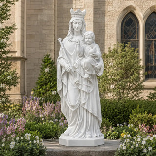 Hand-carved marble Our Lady Queen of Heaven statue holding Infant Jesus for Catholic churches, Marian shrines