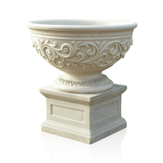 Classic stone flowerpot suitable for courtyards, villas, and architectural garden settings.