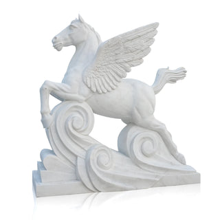 Marble Pegasus winged horse statue with wings, classical mythological sculpture for villa