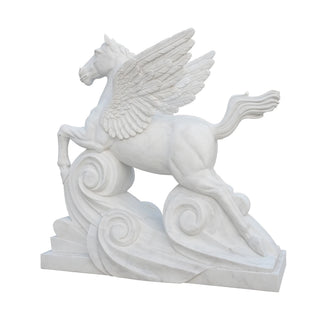 Marble Pegasus statue, mythological flying horse for luxury garden and outdoor estate