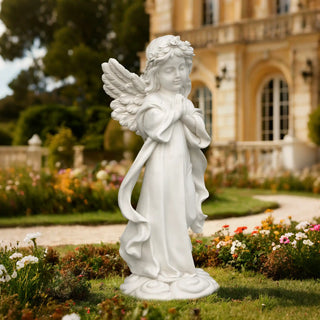 VICTORY VSM-84 Hand-carved white marble praying cherub statue for memorial garden