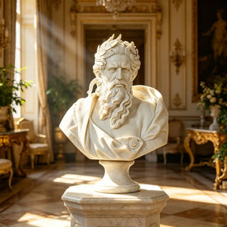 Zeus marble sculpture bust, Greek classical art décor for office and villa interior