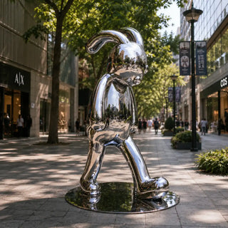 Mirror Finish Stainless steel cartoon rabbit sculpture for modern shopping mall decor and office plaza