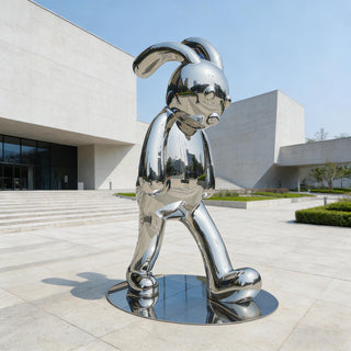 Mirror Finish Stainless steel cartoon rabbit sculpture for modern shopping mall decor and office plaza
