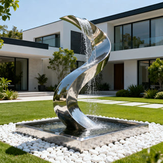 Mirror polished stainless steel spiral fountain sculpture VSS-36 for luxury home yards and outdoor garden 