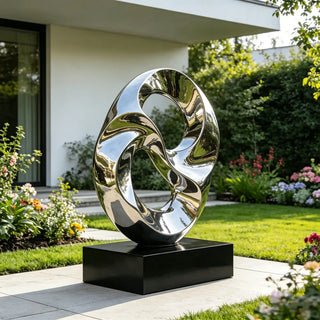 Mirror polished stainless steel infinity ring sculpture for modern luxury garden and indoor decor