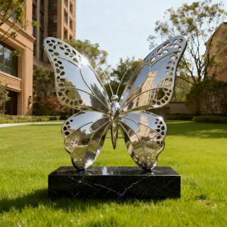 Mirror stainless steel butterfly sculpture with metal wings, designed for modern home, public art spaces