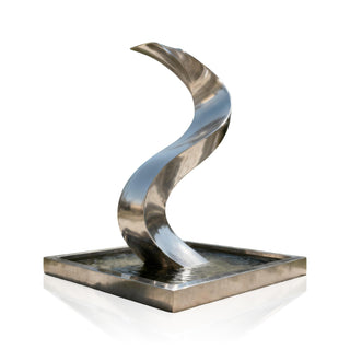spiral stainless steel water fountain for contemporary courtyards and elegant garden design.