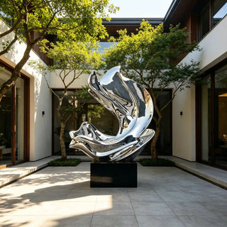 VICTORY VSS-91 Modern fluid metal sculpture in polished stainless steel for business lobby decor