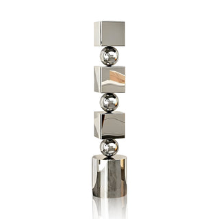 Stainless steel abstract geometric sculpture with stacked cubes and spheres for modern living room