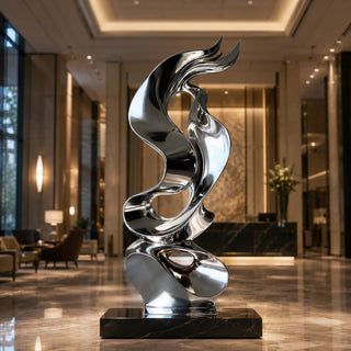 Modern curved stainless steel sculpture for outdoors, luxury abstract art for garden or plaza
