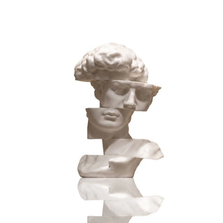 Luxury marble bust sculpture showcased in a minimalist hotel lobby and contemporary interior