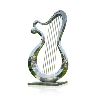 Victory Sculptures VSS-93 Modern stainless steel harp sculpture for outdoor garden.