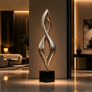 Contemporary abstract twist stainless steel sculpture for luxury interior space for premium decor