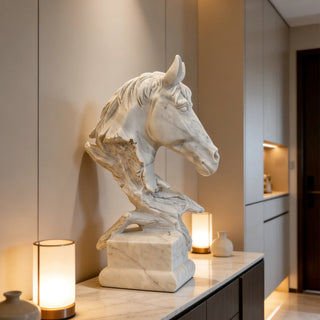 VICTORY Hand-carved white marble abstract horse head sculpture for modern interior decor VSM-121