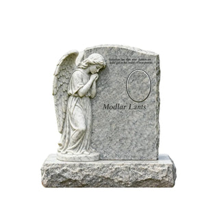 Natural marble angel tombstone for cemetery memorials, praying angel tribute marble sculpture VSM-46.