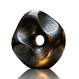 Luxury outdoor bronze sculpture featuring an abstract organic ring design for gardens and commercial plazas.