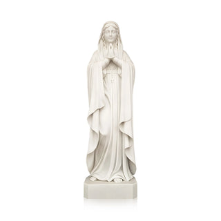 Hand-carved marble Our Lady of Lourdes statue with rosary for Catholic churches, Marian grottoes, prayer gardens.