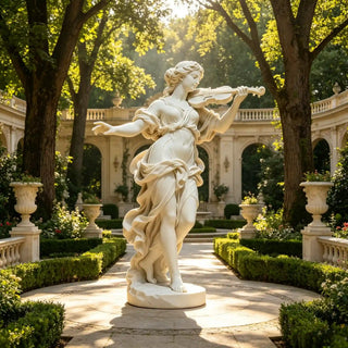Marble musician garden statue of elegant female violin player, perfect for courtyard, outdoor decor