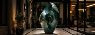 Large abstract oval sculpture with patina finish, bronze metal art for luxury hotel lobby