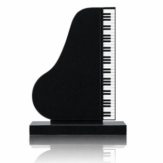 Custom pianist memorial headstone in black marble designed as a personalized cemetery monument for a piano player
