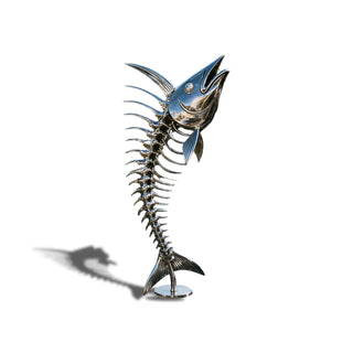 VICTORY modern stainless steel fish skeleton art sculpture with mirror finish, suitable for interior decor