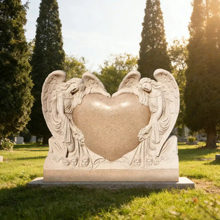 Red granite heart shaped headstone with angel for cemetery memorial and grave marker VSM-116