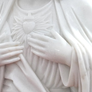 Hand-carved Catholic Mary Sacred Heart sculpture for prayer rooms, churches, chapels, and gardens.