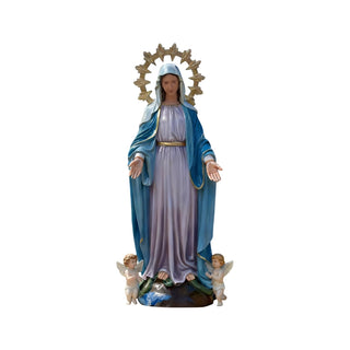 Sacred fiberglass Virgin Mary sculpture ideal for chapels, prayer rooms, and Christian interior decor