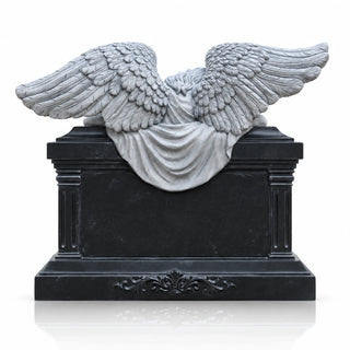 Custom marble angel memorial gravestone featuring a peaceful sleeping angel and engraved monument design