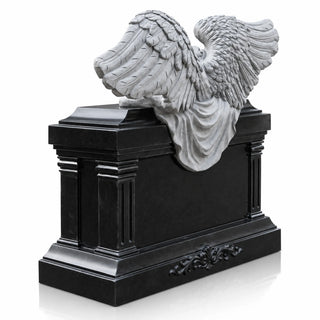 Sleeping angel marble memorial gravestone with detailed carved wings for cemetery monument VSM-47