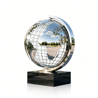 Large stainless steel globe sculpture as a landmark centerpiece in city plaza VSS-73