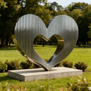Modern stainless steel heart sculpture designed for luxury gardens and outdoor landscapes