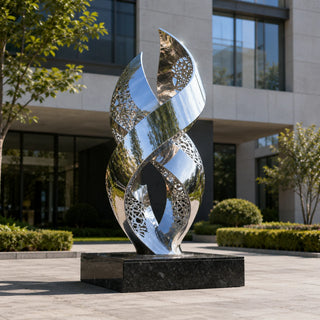VICTORY VSS-90 Mirror finish stainless steel hollow twisted sculpture in outdoor plaza