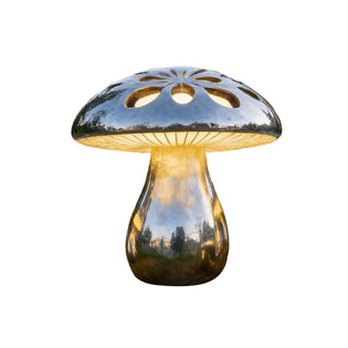 Stainless steel mushroom light sculpture with LED illumination for modern garden decor