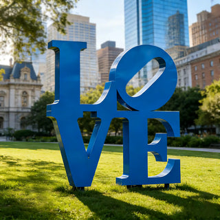 Painted stainless steel LOVE sculpture as an urban public art, city parks, commercial plazas.