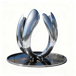 Stainless steel ring fountain ideal for outdoor installations, designer yards and modern environment