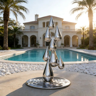 Stainless steel water drop sculpture with abstract design for modern outdoor garden
