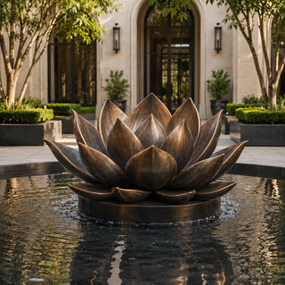 Vintage bronze lotus flower sculpture with layered blooming petals and an antique bronze finish