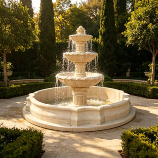 Hand-carved beige marble European fountain for manor courtyards, classical outdoor gardens VSM-65