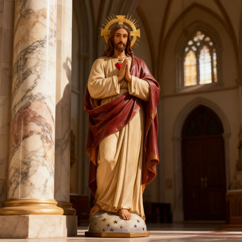 VICTORY fiberglass Jesus sculpture, ideal for Christian church decoration and faith-based home décor.
