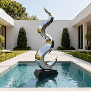 VICTORY large abstract stainless steel sculpture, custom modern metal artwork for indoor and outdoor space