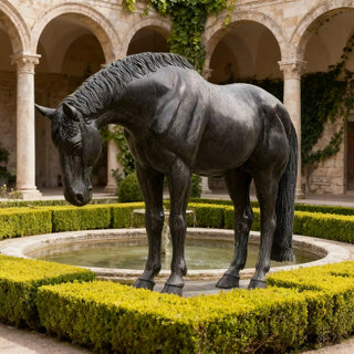 VICTORY VSB-06 large black bronze horse sculpture, handcrafted life-size statue for garden décor